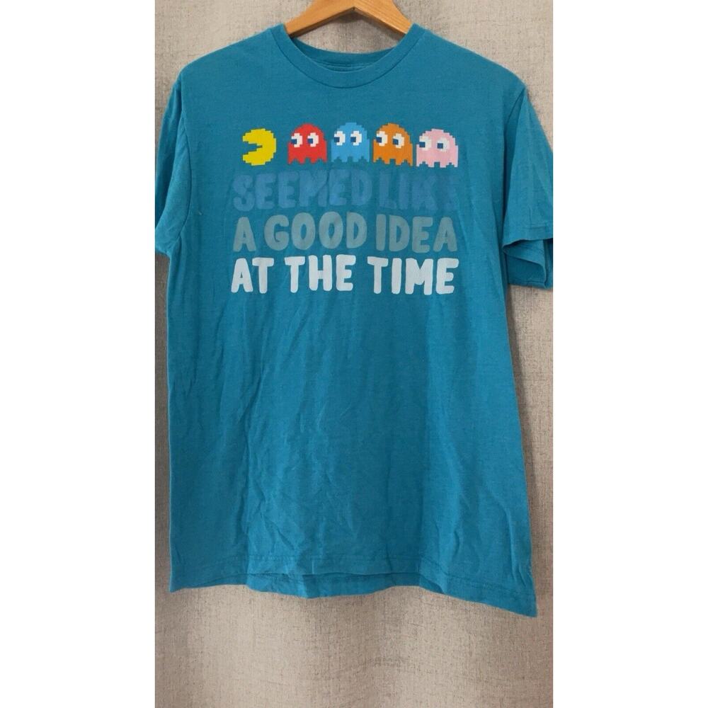 Pac-Man Short Sleeve Blue T-shirt Adult Unisex Sz Medium
